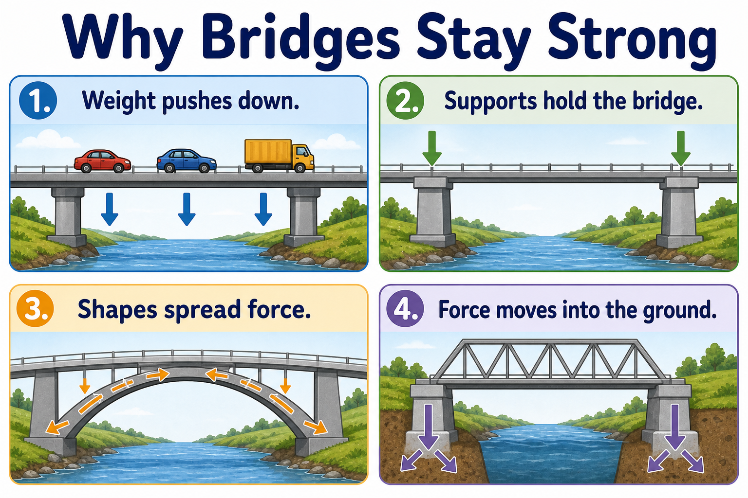 Infographic explaining why bridges do not fall down