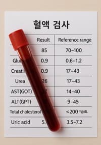 혈액검사수치와혈액이담긴통