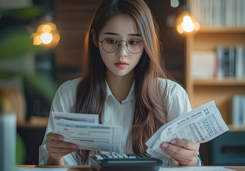 휴대폰 요금 청구서를 살펴보는 모습