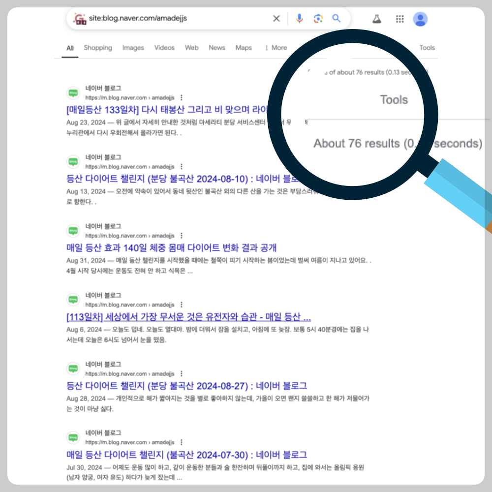 네이버 블로그 색인 개수 확인