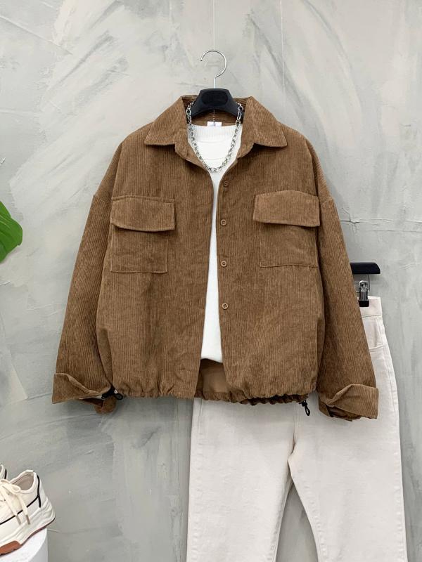 리버 플랩 포켓 밑단 스트링 루즈핏 코듀로이 남방