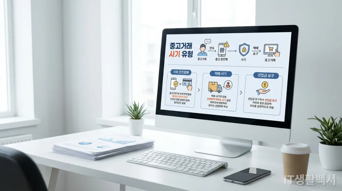 경찰청 데이터를 바탕으로 한 중고나라 사기 유형 분석 인포그래픽.