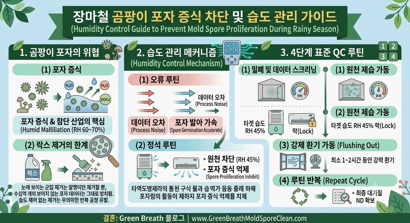 장마철 곰팡이와의 전쟁: 단순 제거를 넘어 포자 증식을 차단하는 습도 관리 매뉴얼