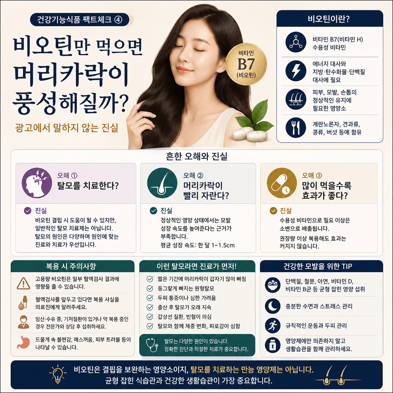 비오틴의 효과와 탈모에 대한 오해와 진실을 한눈에 정리한 인포그래픽