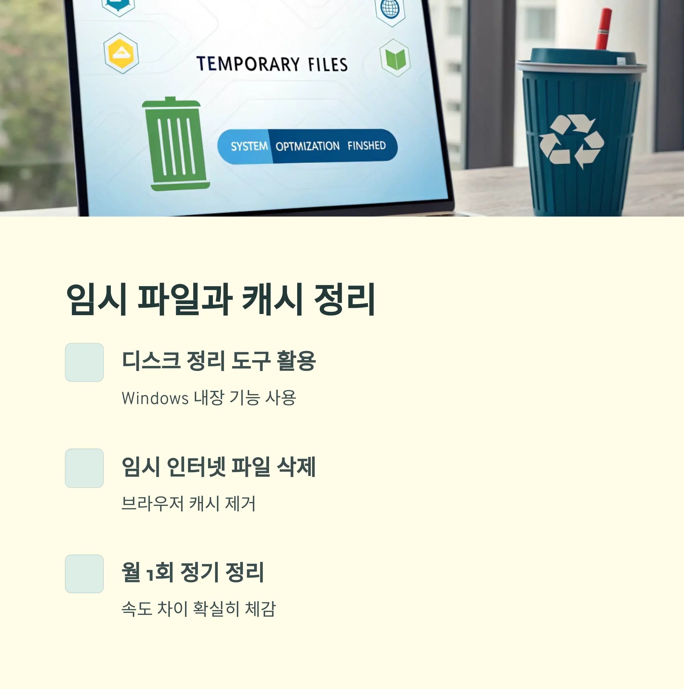 임시 파일과 캐시는 디스크 정리의 기본