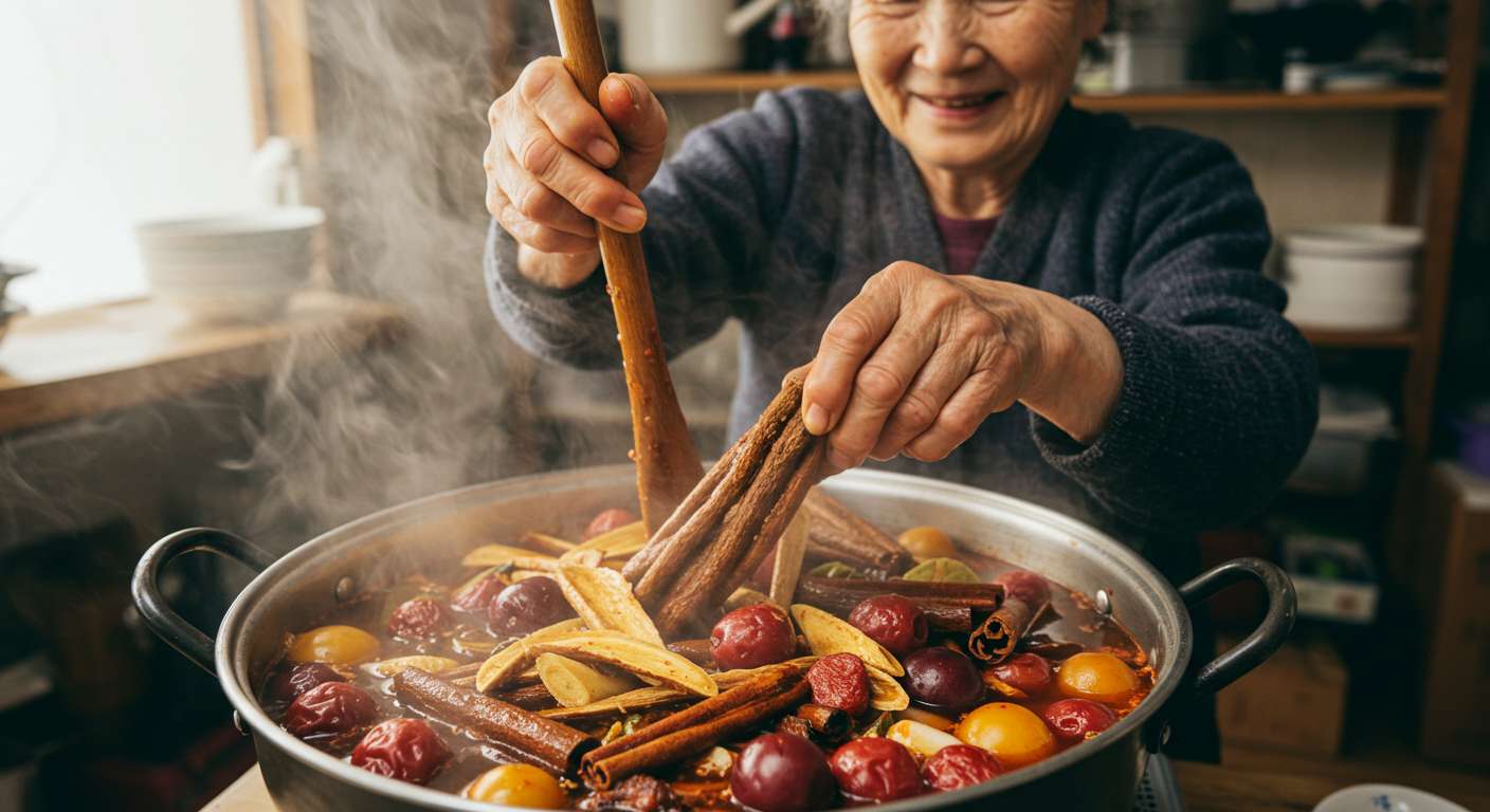입냄새 제거를 위한 한국 민간요법인 감초, 매실청, 시나몬을 사용한 입냄새 치료 한방요법이다.