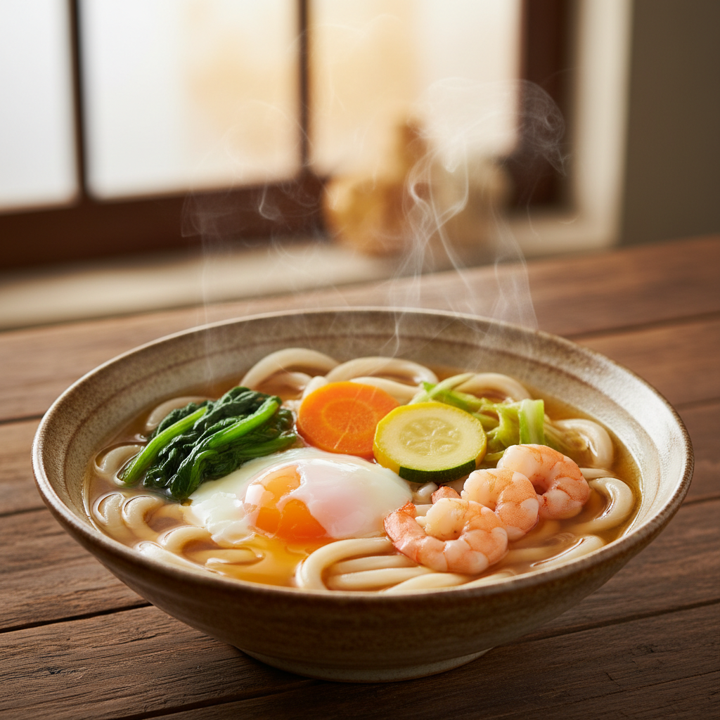 따뜻하고 푸짐하게 담겨 완성된 김대석 셰프의 옛날 우동 한 그릇