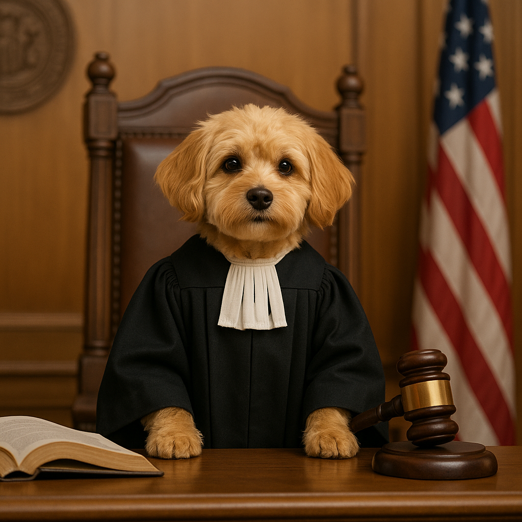 판사 옷을 입고 있는 강아지