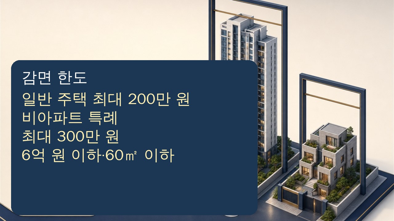 일반 주택과 소형 비아파트의 취득세 감면 한도를 비교하는 이미지