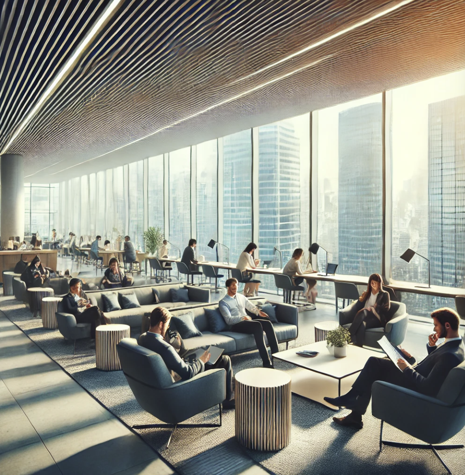 휴식 시간 동안 편안하게 쉬고 있는 사무실의 직원