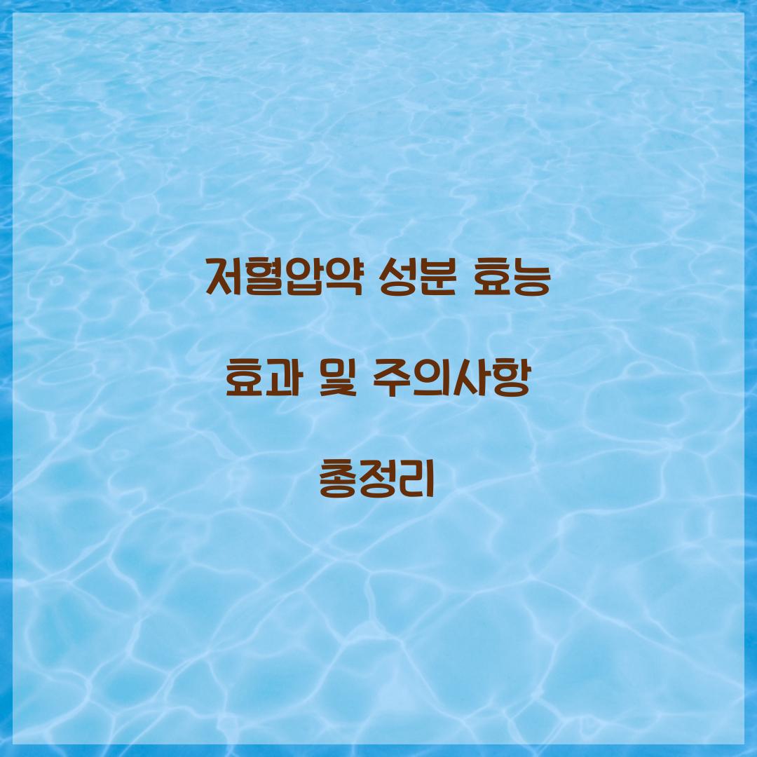 저혈압약 성분 효능