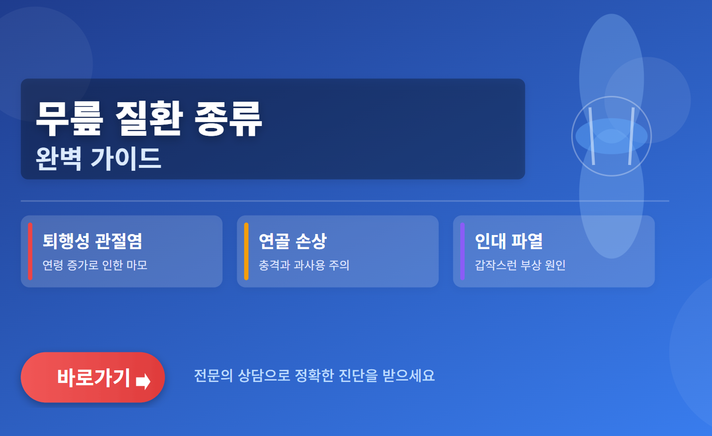 무릎 질환 종류 (퇴행성 관절염, 연골손상, 인대 파열)