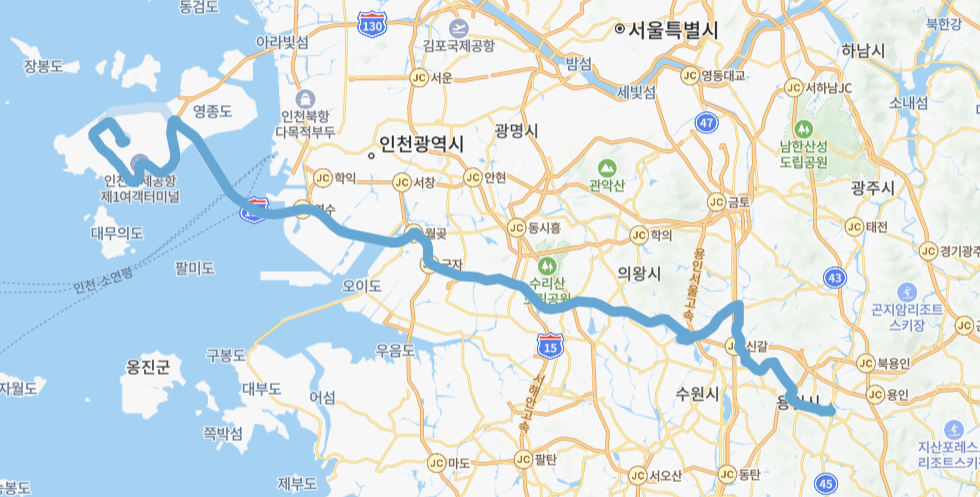 수원-용인-인천-8282번-버스-노선-지도