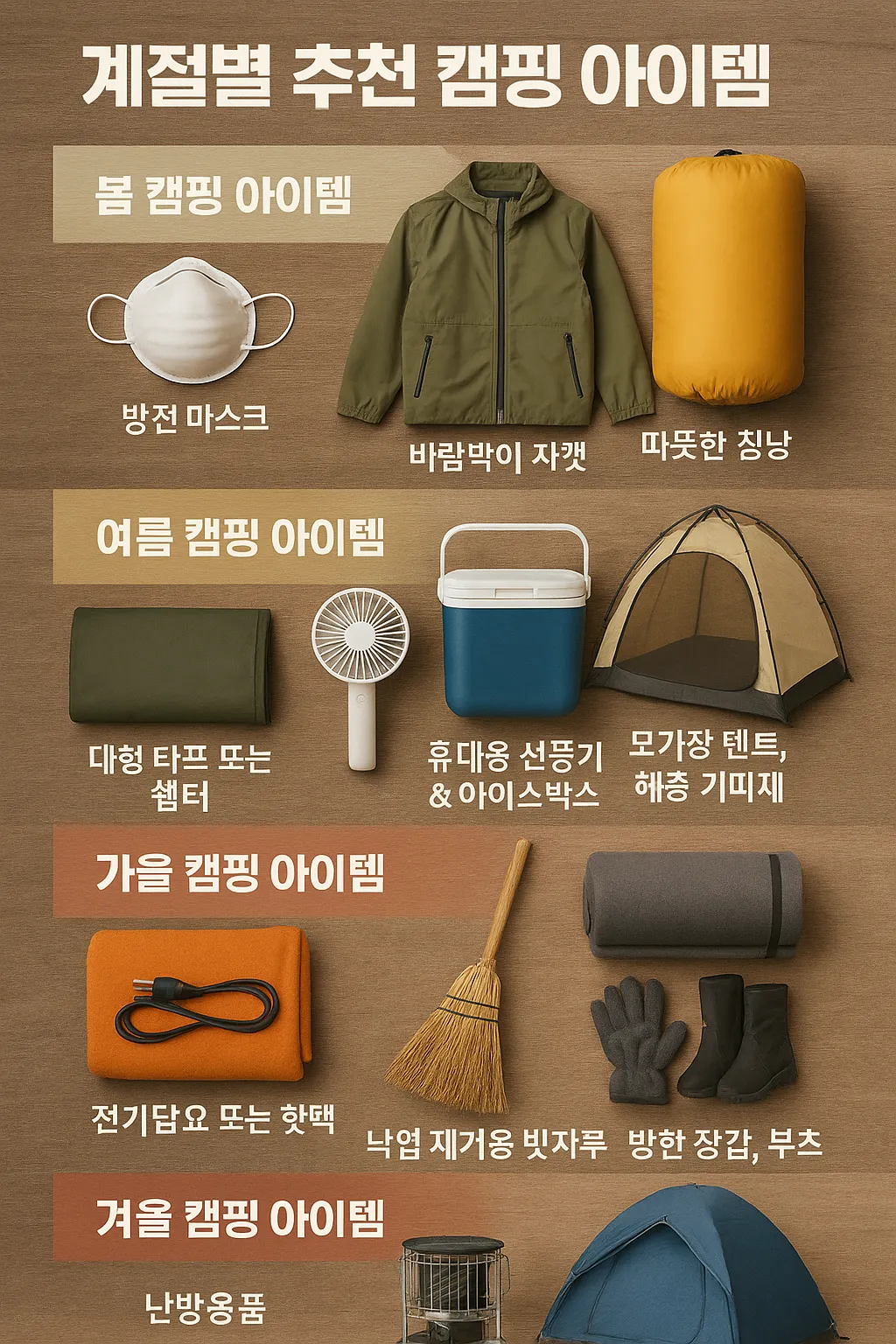 계절별 추천 캠핑 아이템 모음 사진