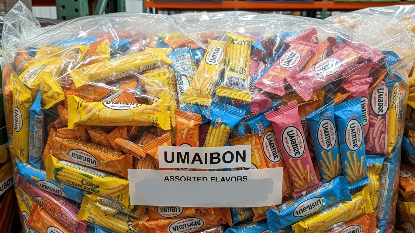 여러 가지 맛으로 구성된 대용량 우마이봉 패키지