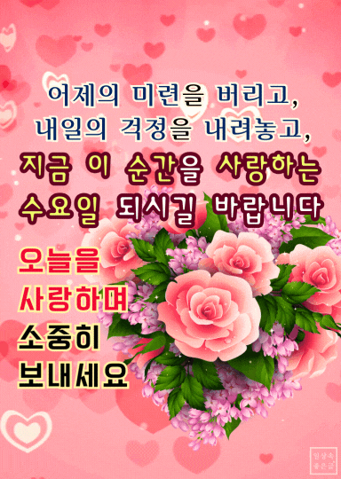오늘을 소중히 사랑하며 보내길 바라는 따뜻한 수요일 아침 인사 이미지