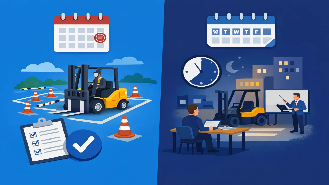 지게차운전기능사 주말반과 평일반 차이를 비교하는 이미지