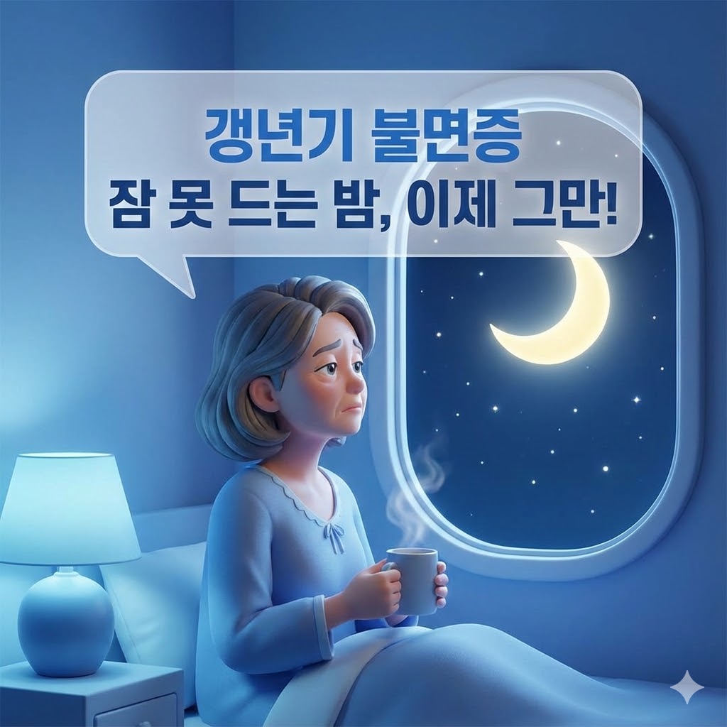 창밖을 보며 잠 못 드는 갱년기 여성이 숙면을 갈망하는 모습