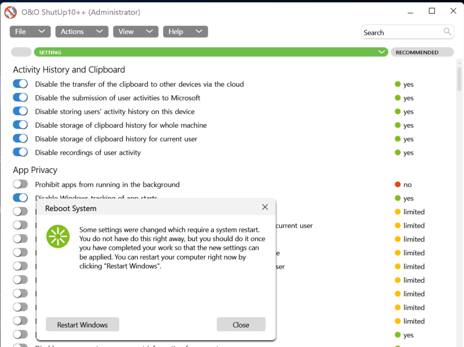 O&O ShutUp10++ 적용하기