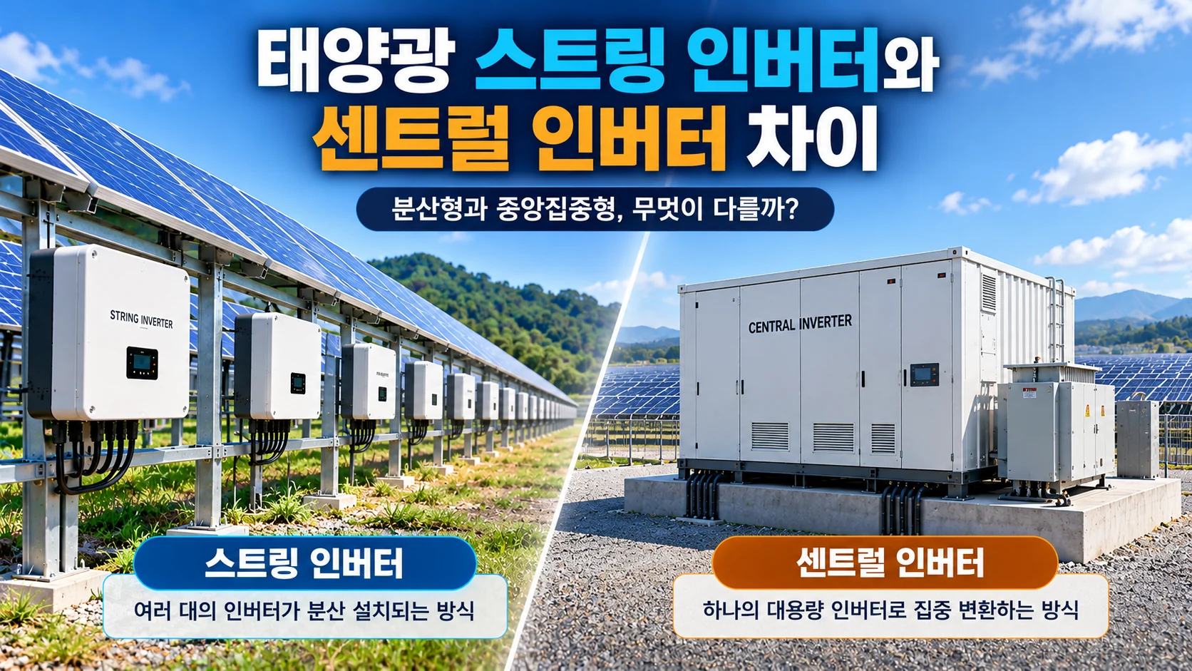 태양광 스트링 인버터와 센트럴 인버터 구조 차이 비교