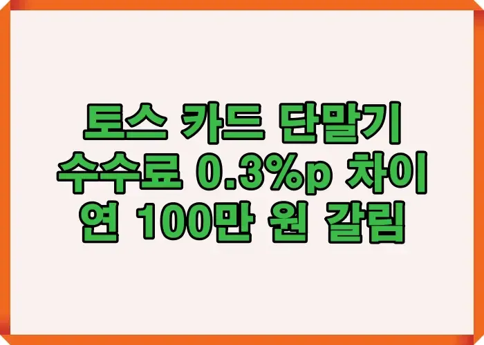 토스 카드 단말기 수수료 0.3%p 차이에 따라 월 매출 3천만 원 기준 연간 비용이 어떻게 달라지는지 설명한 이미지