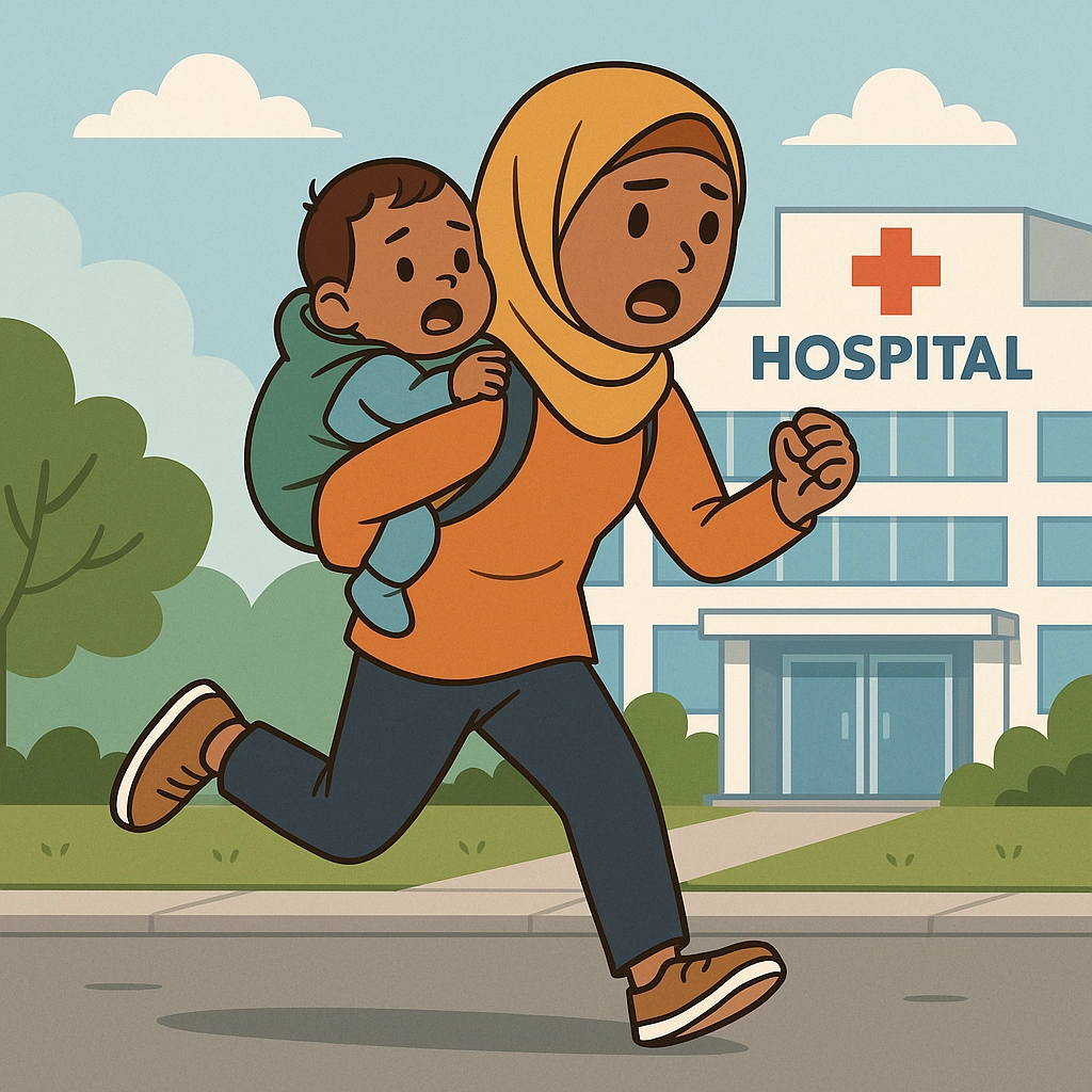 a mother running to the hospital photos