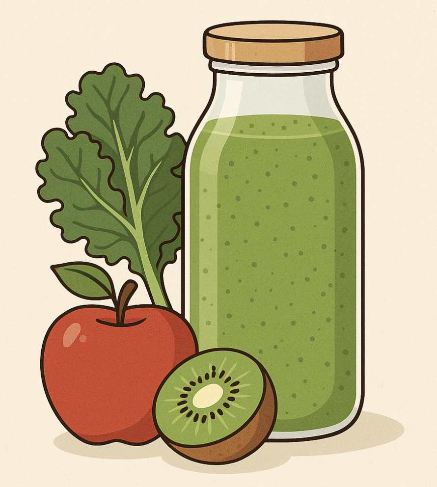 케일,사과,키위 주스 일러스트 이미지