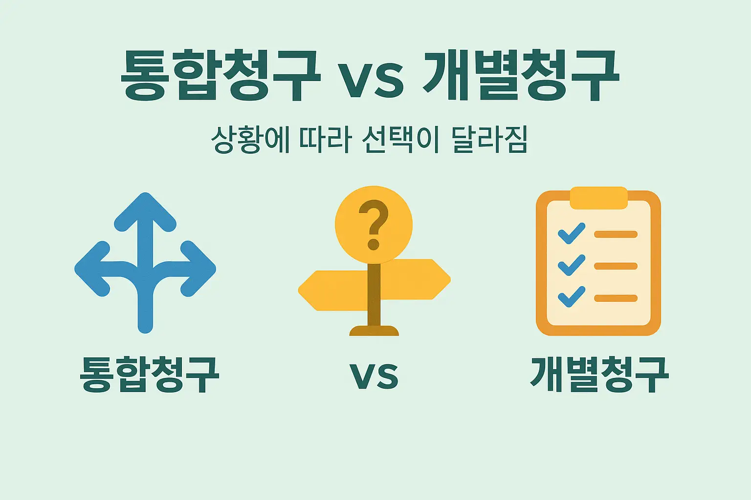 실비보험 청구 시 통합청구와 개별청구를 상황에 따라 선택하는 비교 안내 인포그래픽 자료