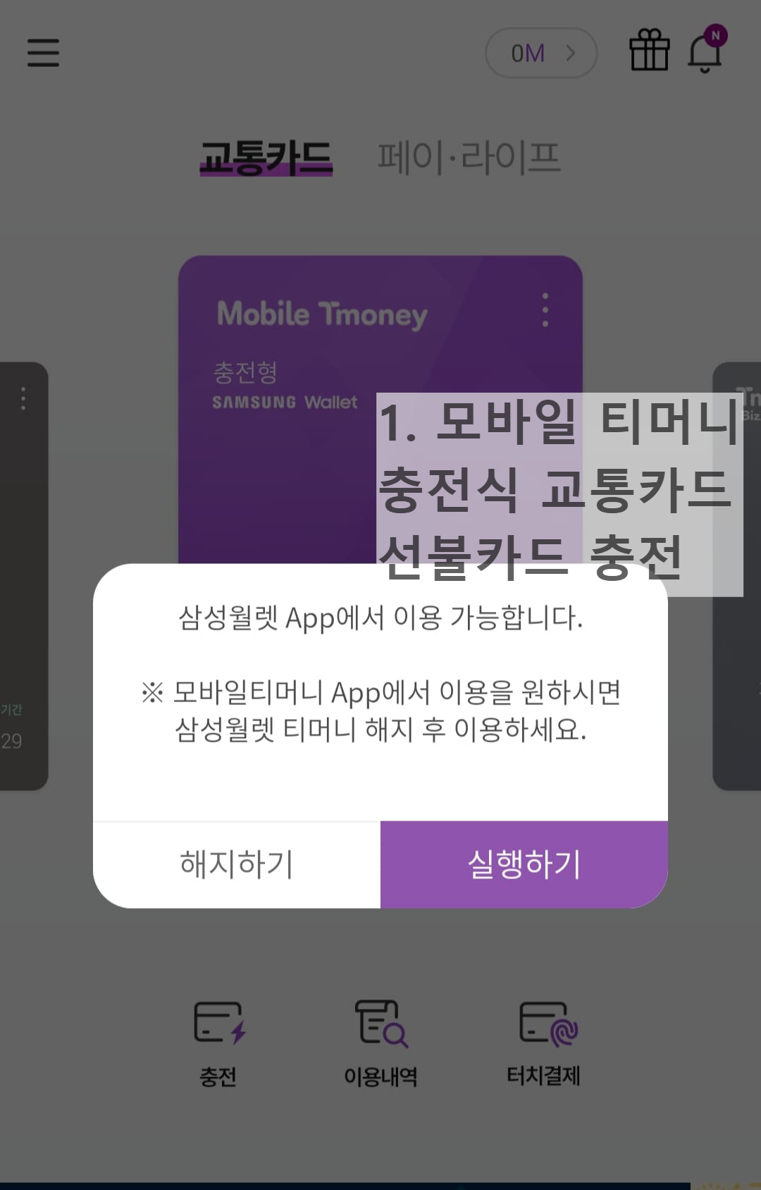 모바일티머니 선불교통카드 충전 + 기후동행카드와 병행사용하기