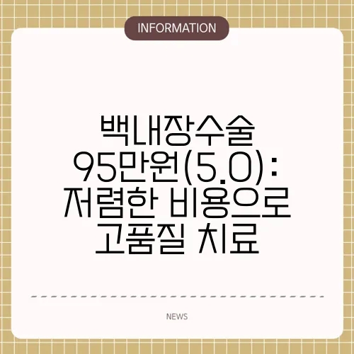 백내장수술 95만원(5.0): 저렴한 비용으로 고품질 치료