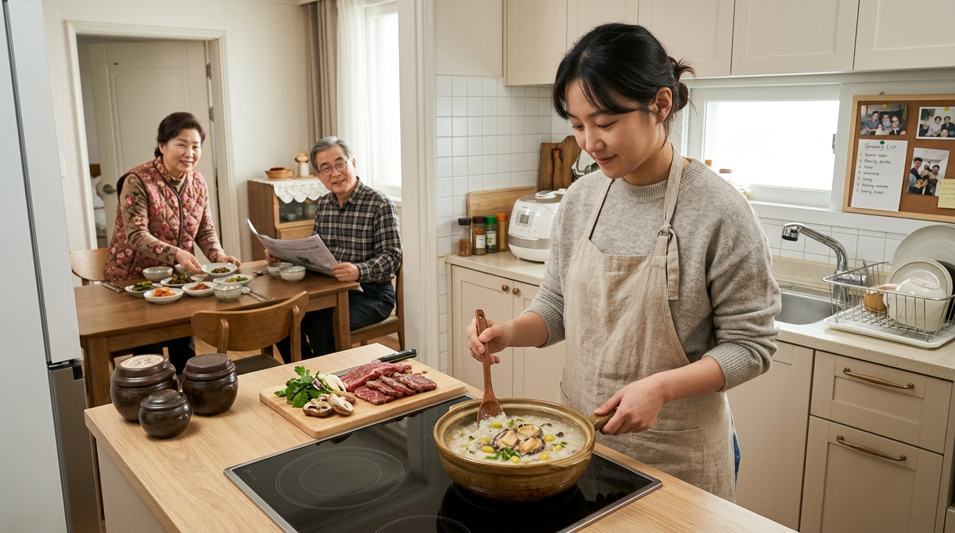 부모님 댁 효도 상차림 조리 장면