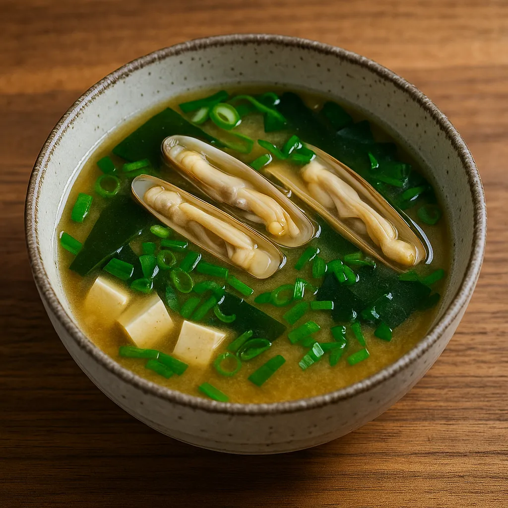 도자기 그릇에 담긴 따뜻한 맛조개 된장국