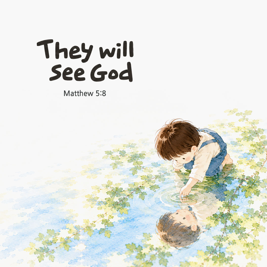 They will see God. (Matthew 5:8) English Bible verse card