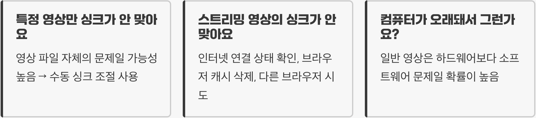 동영상 재생 시 소리와 화면이 맞지 않는 싱크 문제 해결