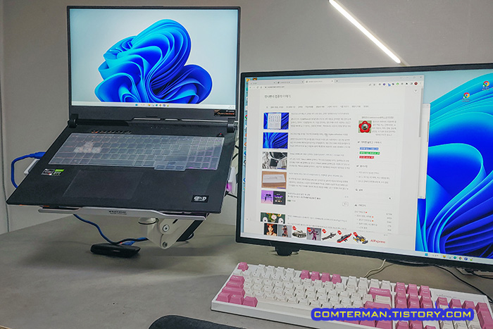 ASUS 17인치 노트북 LG 5K 모니터 듀얼 모니터암 거치