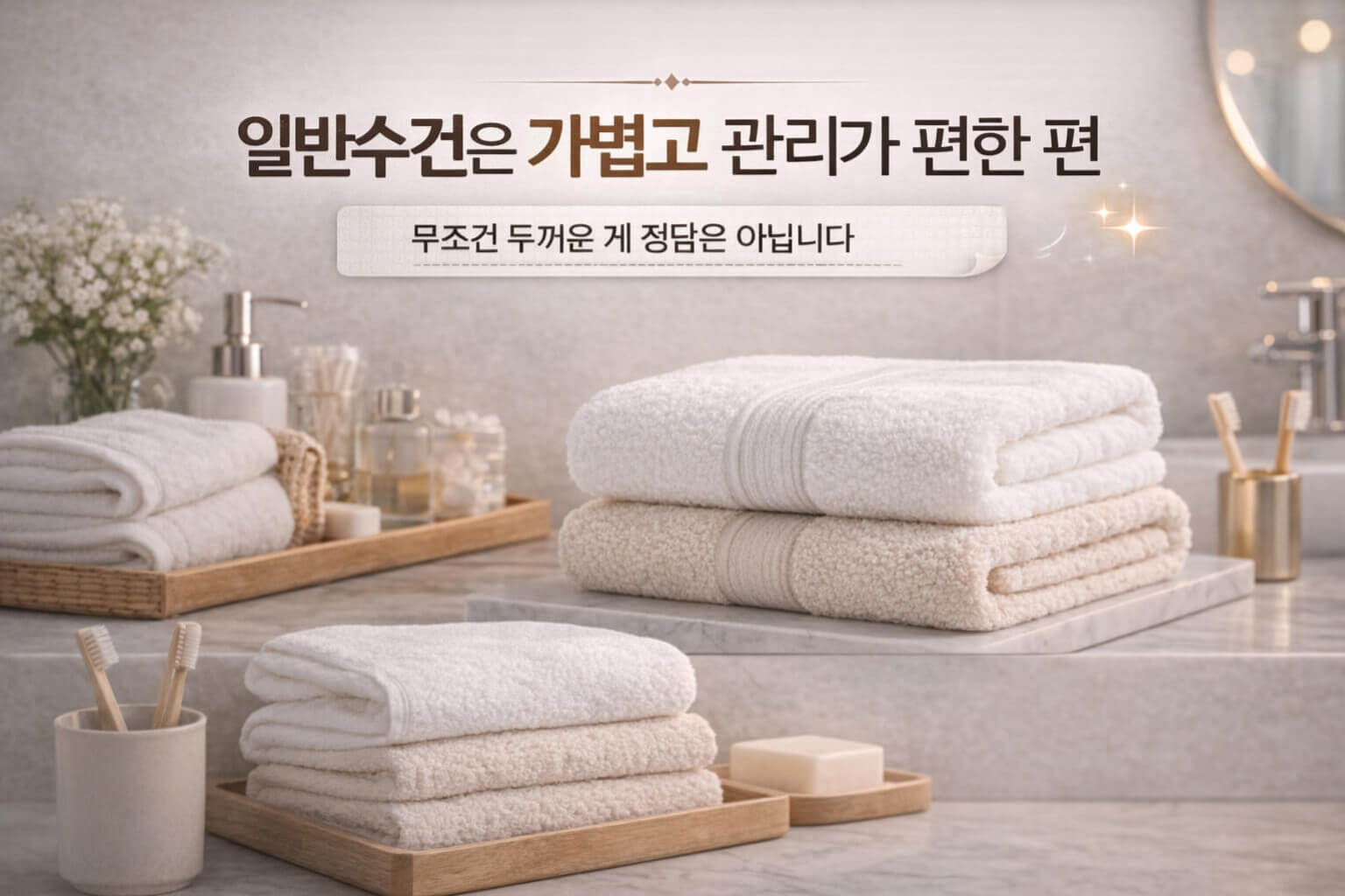 수건 규격과 그램 수를 함께 확인해야 하는 이유를 보여주는 이미지