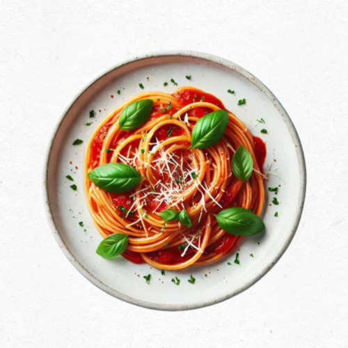 차가운 올리브오일 파스타 위에 허브와 토마토 조화