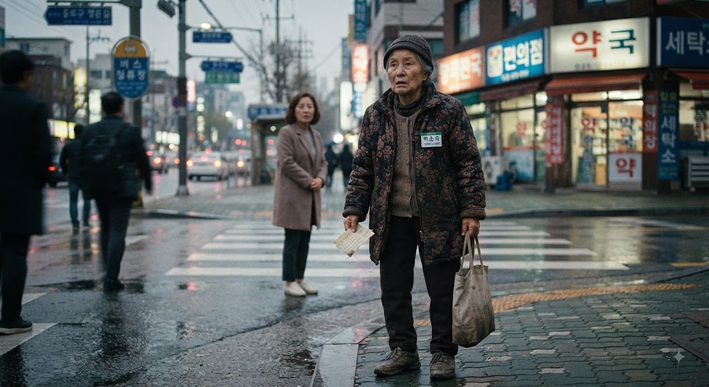 치매로 길을 잃은 할머니의 모습
