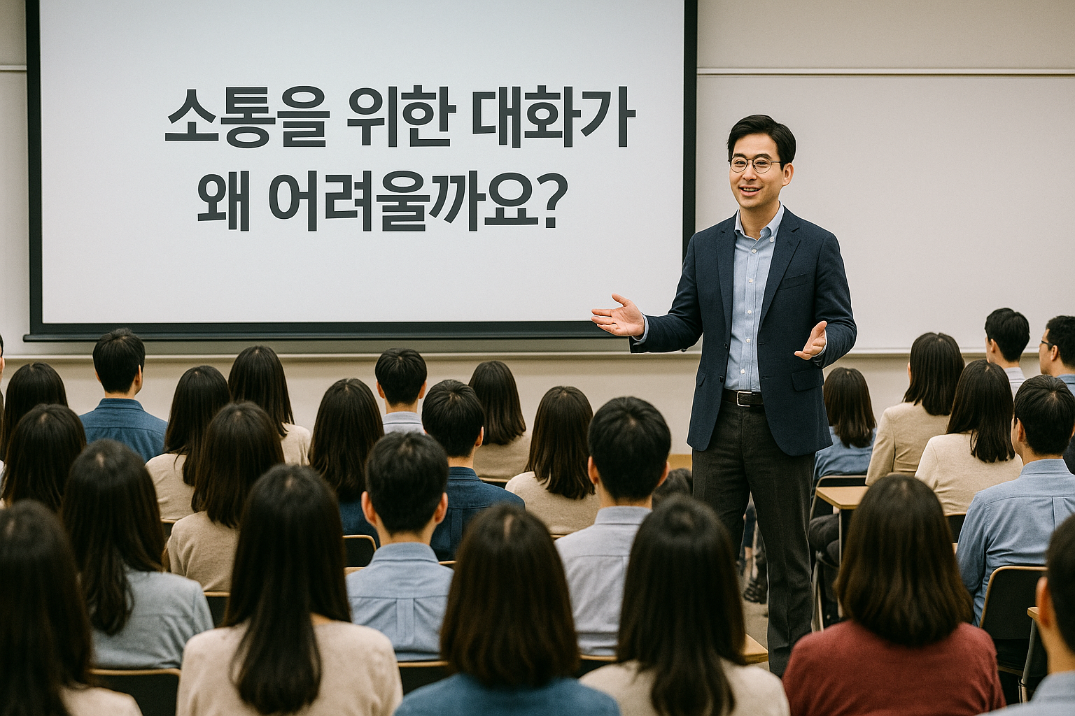 많은 청중들이 모인 강연장