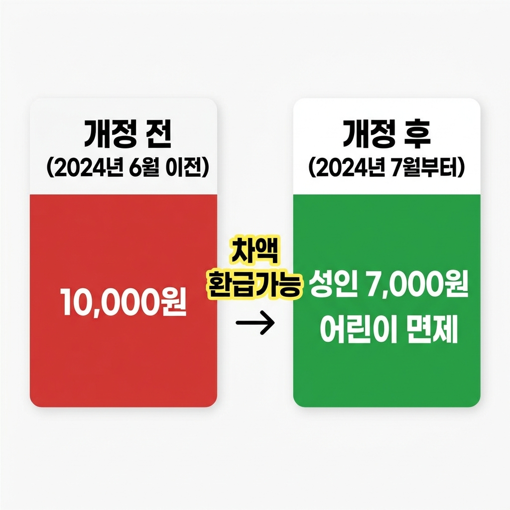 출국납부금 개정 전후 금액 비교