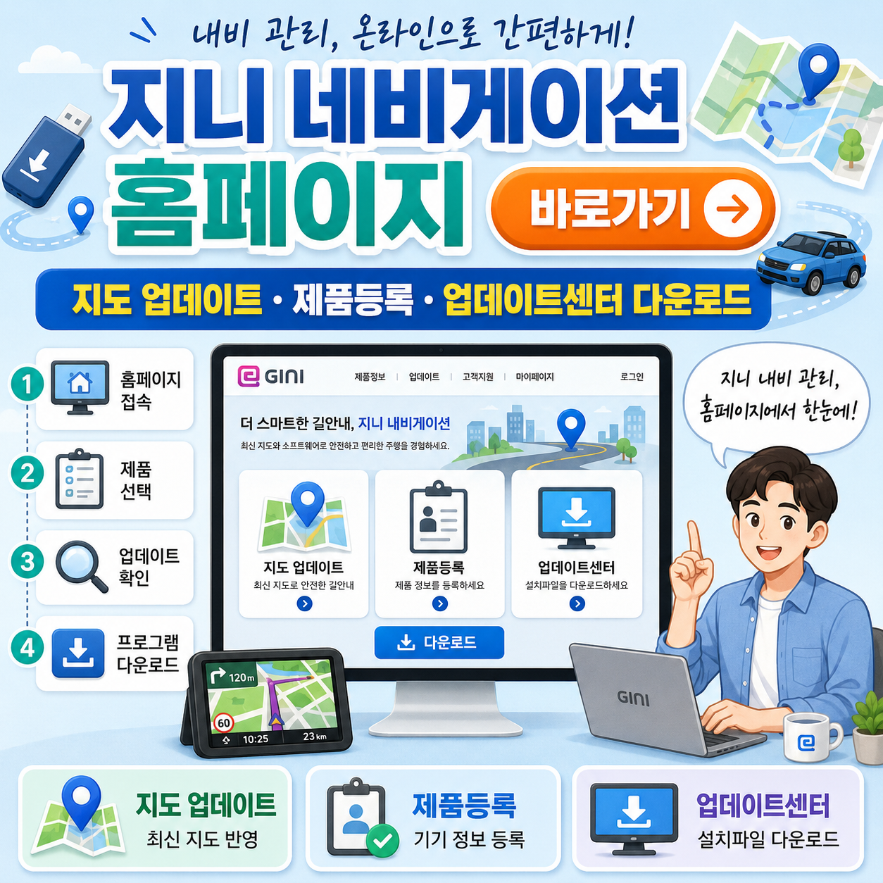 지니 네비게이션 홈페이지 바로가기｜지도 업데이트&middot;제품등록&middot;업데이트센터 다운로드