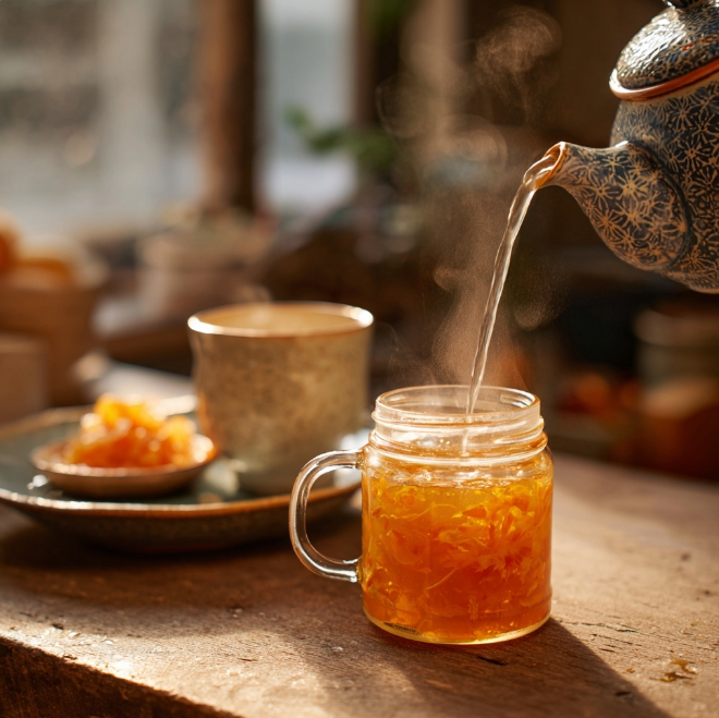 주전자로 차를 따르는 모습