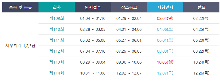2024년 세무회계 자격시험 일정