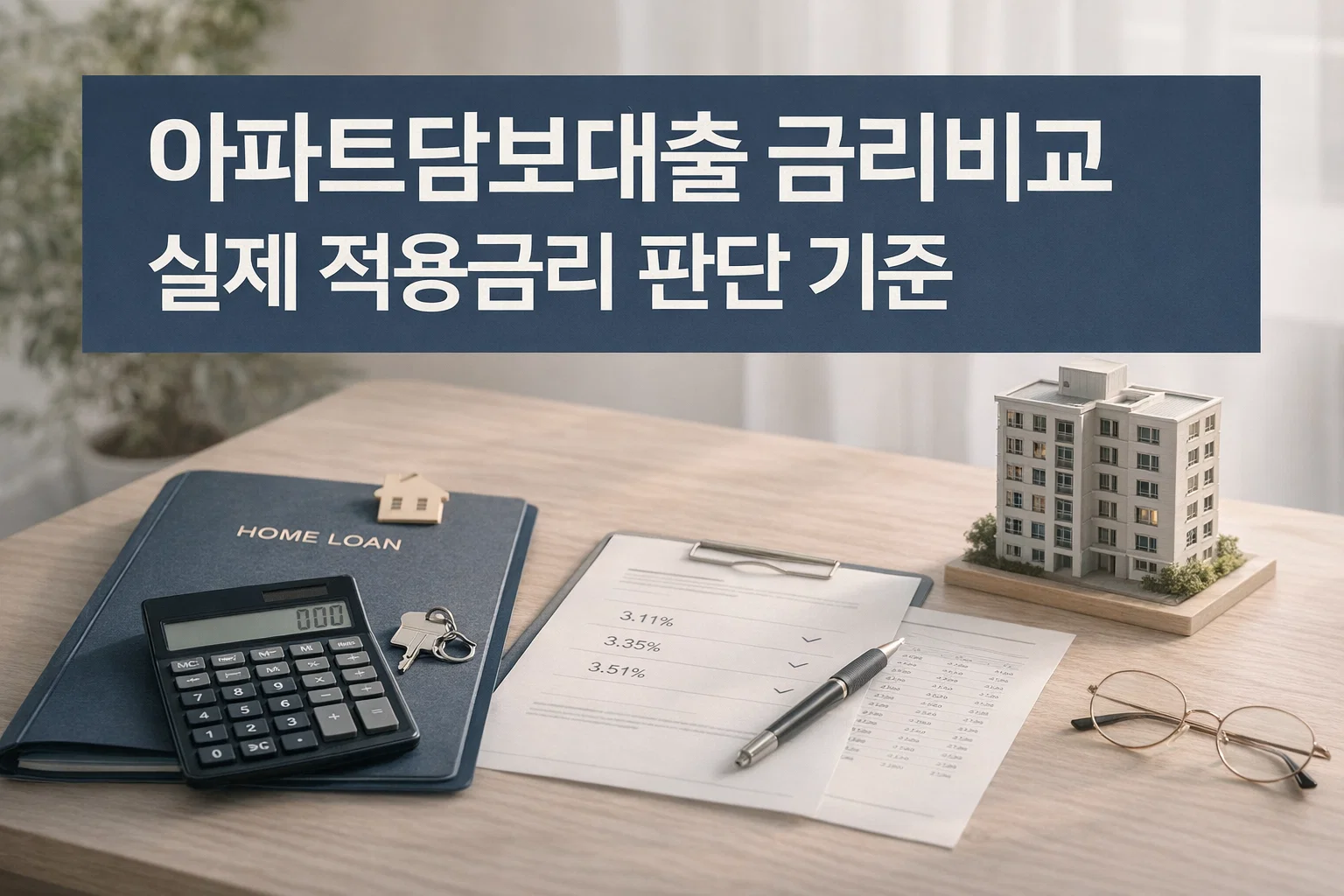 아파트담보대출 금리비교에서 은행별 숫자보다 실제 적용금리를 판단할 때 먼저 봐야 할 핵심 기준을 정리한 대표 이미지