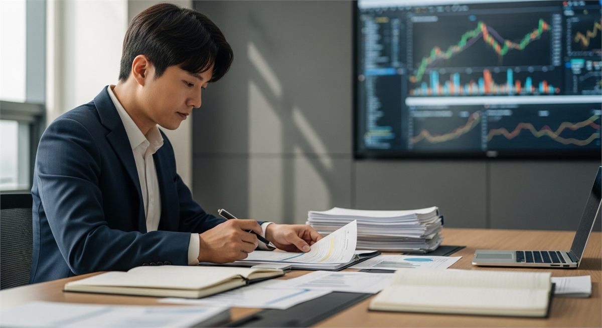 공모주 투자 전 기업 내용을 검토하는 투자자 모습