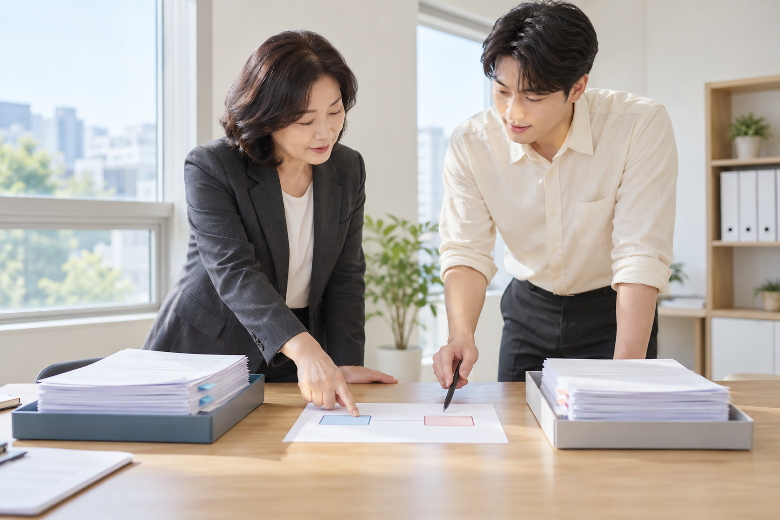 차수별 전달 결과와 확인 조건을 비교하는 한국인 담당자들의 AI 일반 예시