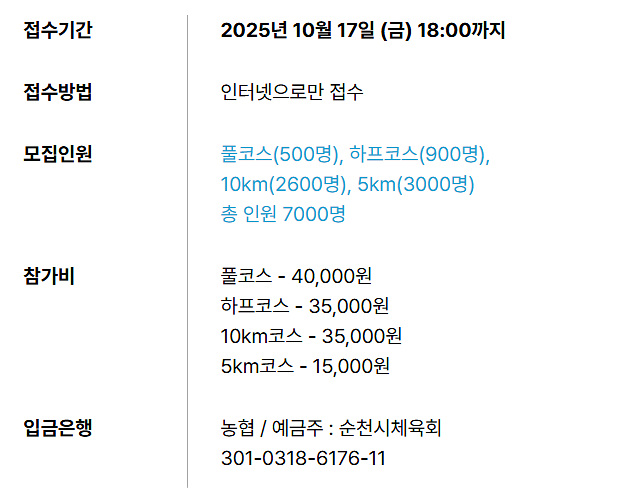 제25회 순천 남승룡 마라톤 대회일정 접수 방법 참가자격 코스별 지도