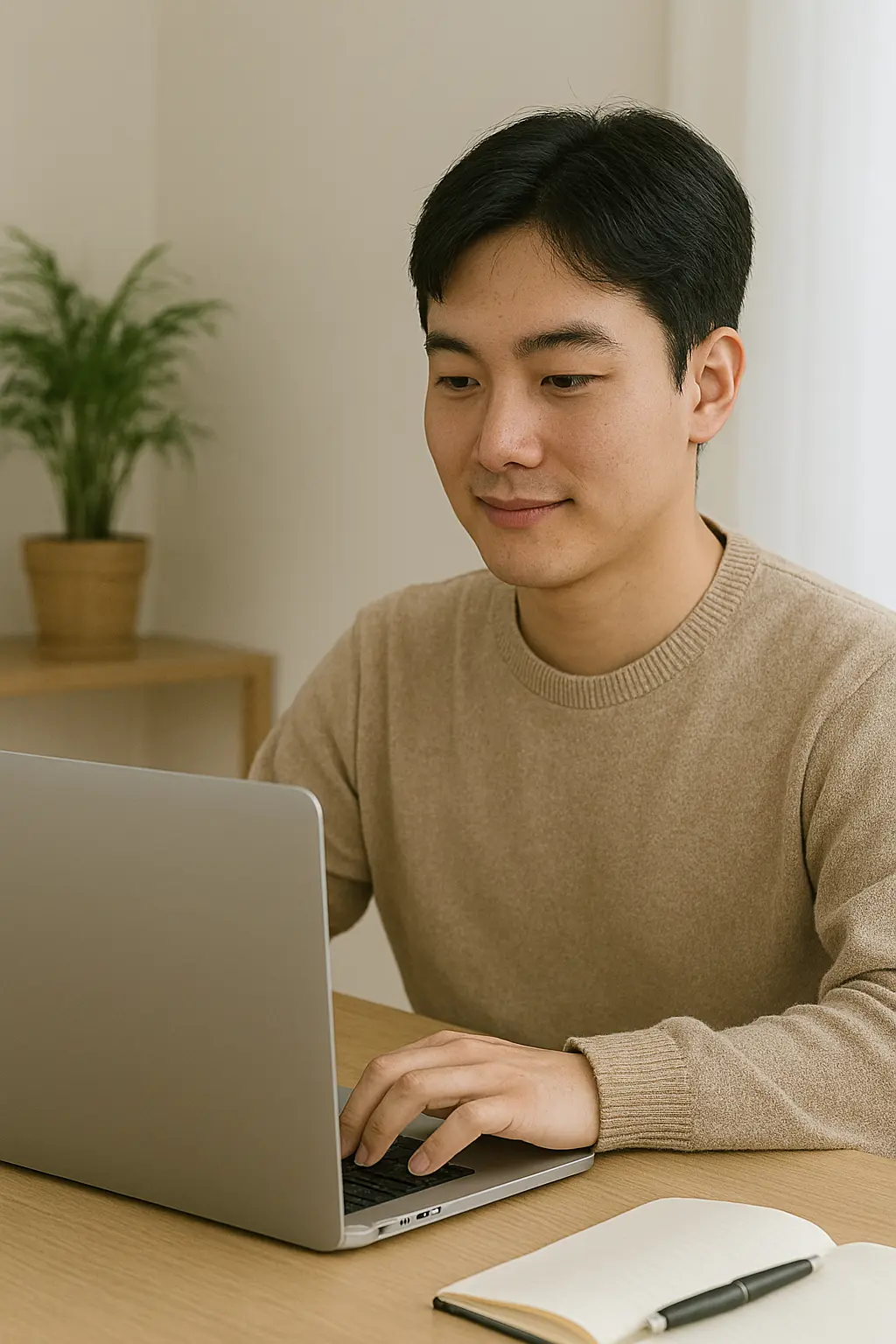 Young Korean person searching for career training opportunities online – 국민내일배움카드 검색 중인 한국 청년