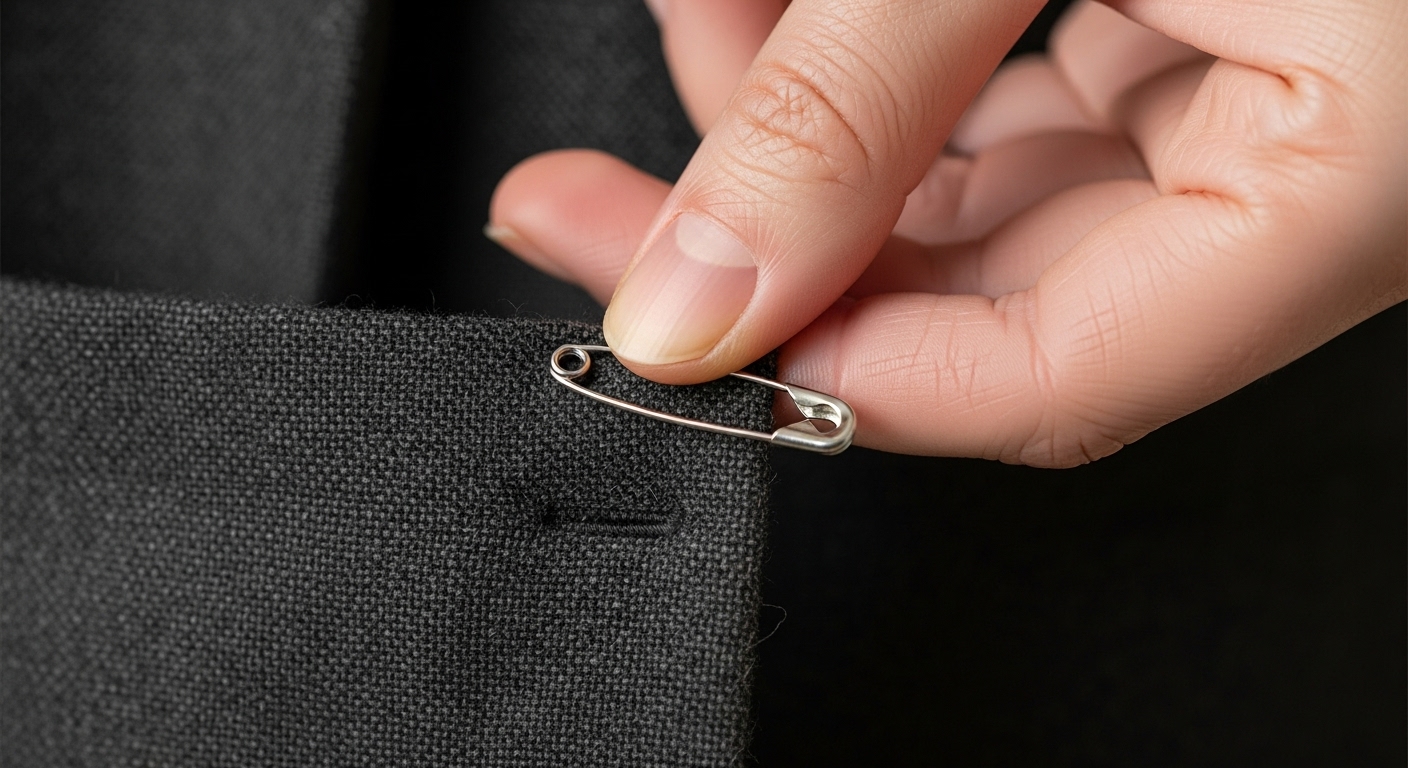 치마에 옷핀을 대서 정전기를 방전시키는 응급조치를 하는 모습