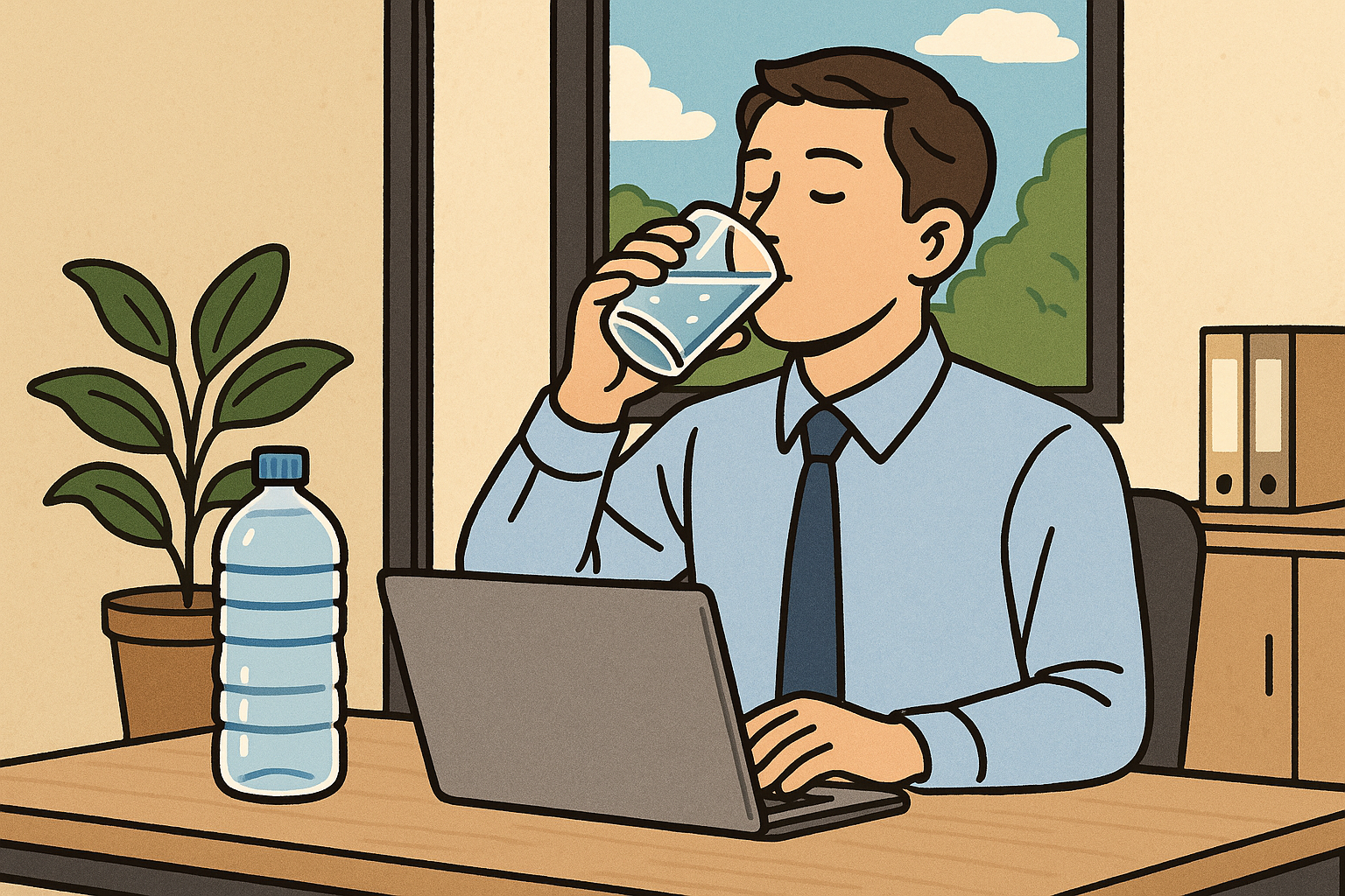 여름철 수분보충을 위해 물을 마시는 모습